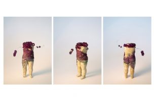 Rosmarie Weinlich, Tänzer, Violette Kristallgestalt, Porzellan, Chromoxid, 14 x 7 x 4 cm © Rosmarie Weinlich